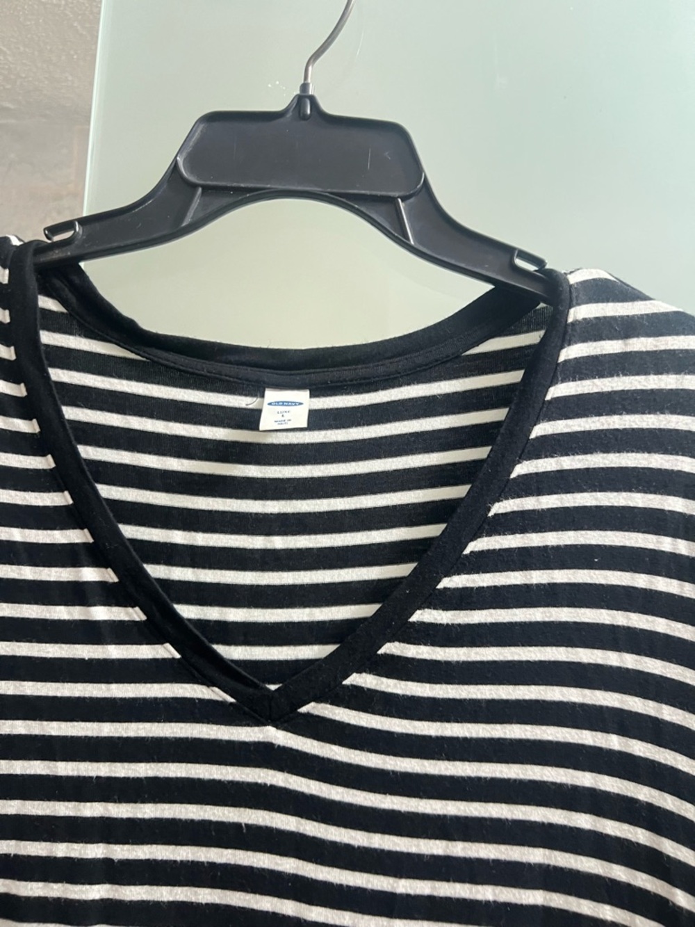 Old Navy Black and White Striped V-Neck Tee